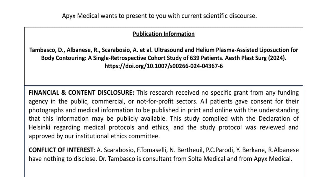 Перша сторінка статті «Ultrasound and Helium Plasma-Assisted Liposuction for Body Contouring: A Single-Retrospective Cohort Study of 639 Patients»